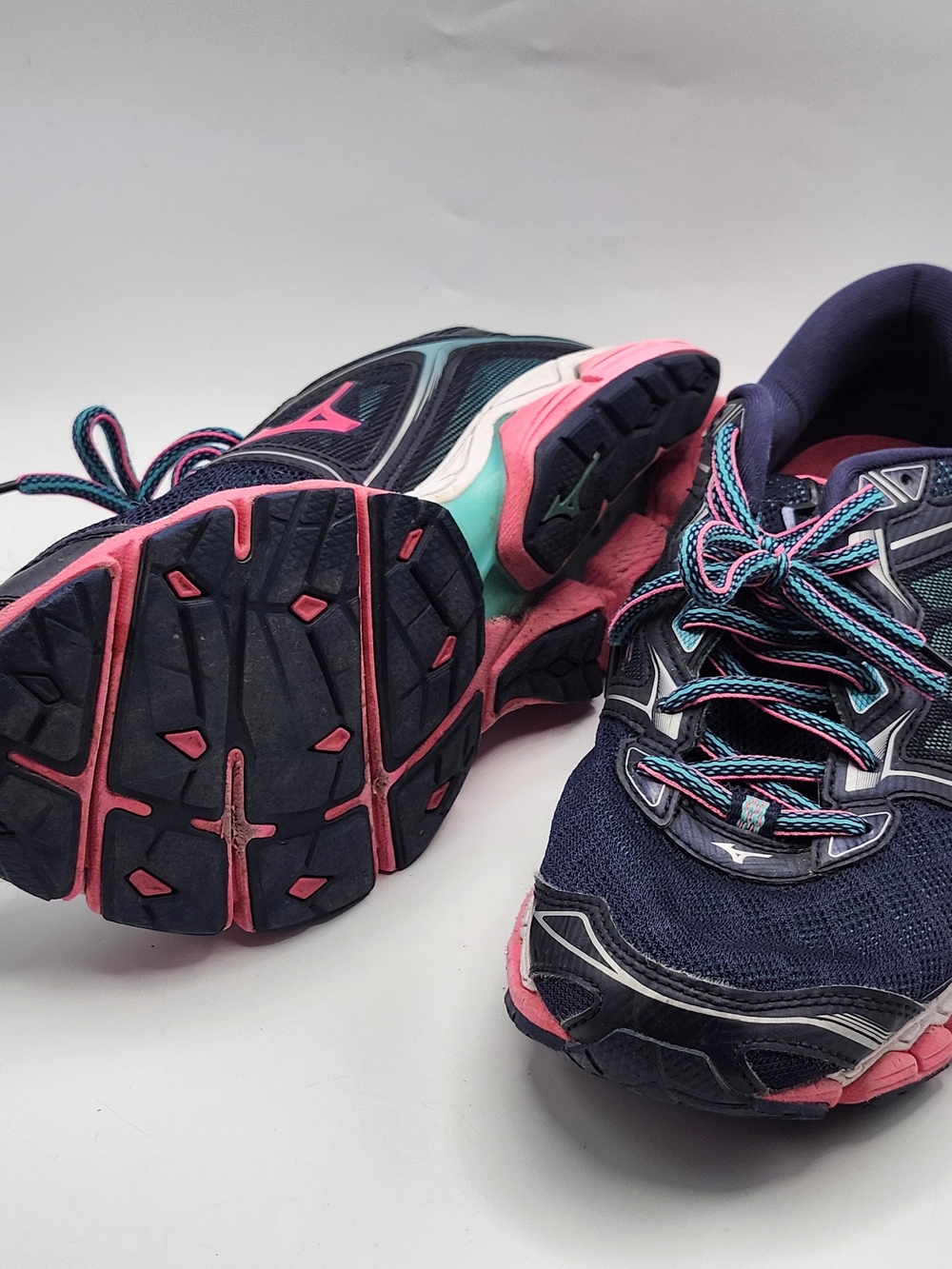 Mizuno Wave Sky Running Shoe Womens 8.5 J1GD170263 Navy Pink Turquoise